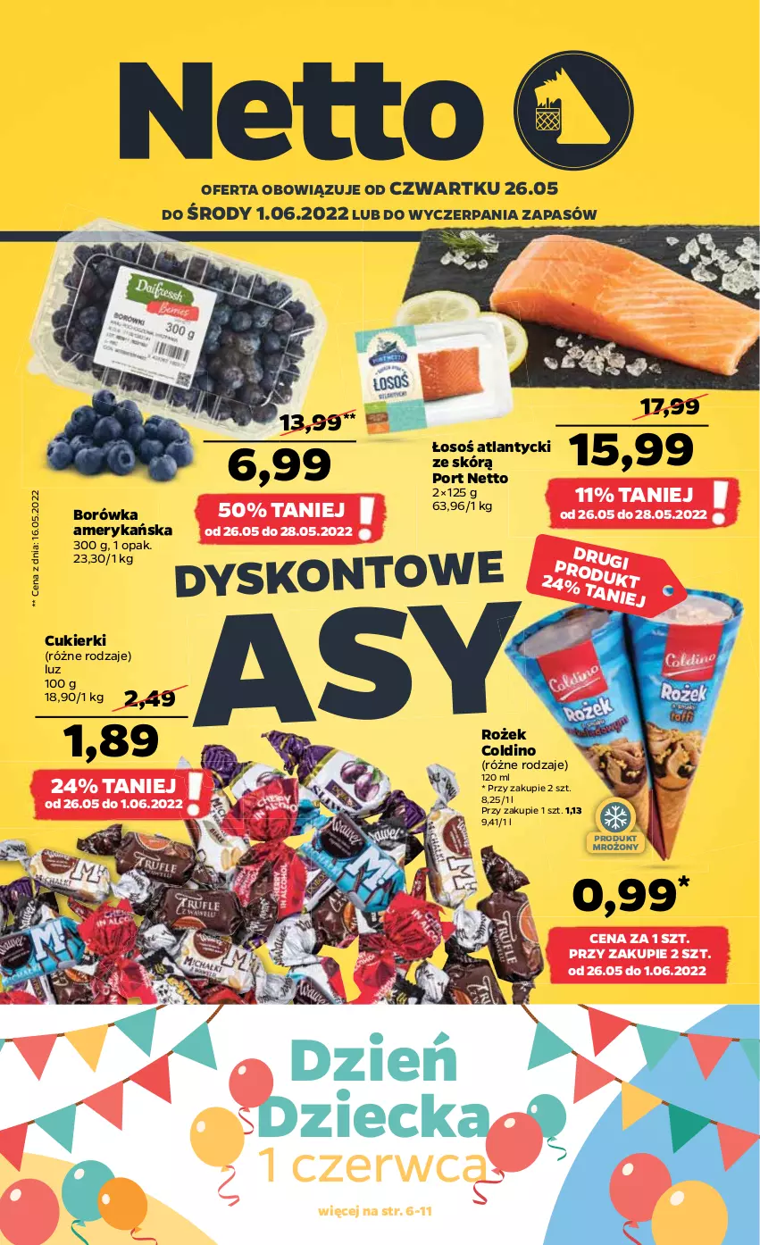 Gazetka promocyjna Netto - Gazetka spożywcza 26.05-1.06 - ważna 26.05 do 01.06.2022 - strona 1 - produkty: Borówka, Borówka amerykańska, Cukier, Cukierki, Por