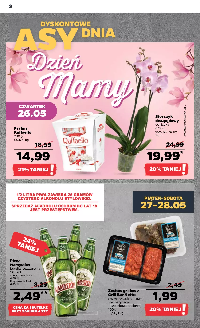 Gazetka promocyjna Netto - Gazetka spożywcza 26.05-1.06 - ważna 26.05 do 01.06.2022 - strona 2 - produkty: Fa, Gra, Grill, Namysłów, Piwa, Piwo, Praliny, Raffaello, Storczyk