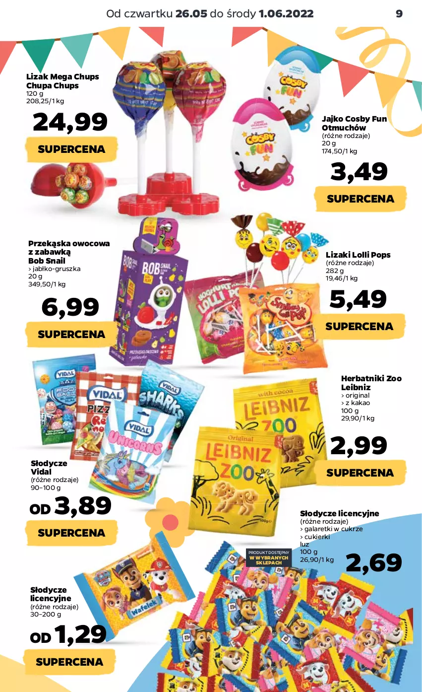 Gazetka promocyjna Netto - Gazetka spożywcza 26.05-1.06 - ważna 26.05 do 01.06.2022 - strona 9 - produkty: Chupa Chups, Cukier, Cukierki, Gala, Galaretki, Gin, Herbatniki, Kakao, Lizaki