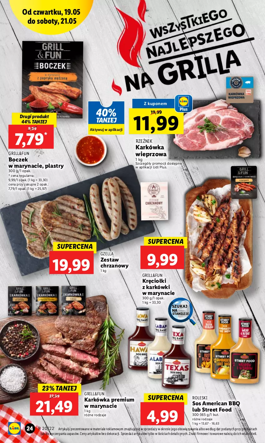 Gazetka promocyjna Lidl - GAZETKA - ważna 19.05 do 21.05.2022 - strona 24 - produkty: Boczek, Chrzan, Grill, Karkówka wieprzowa, Sos