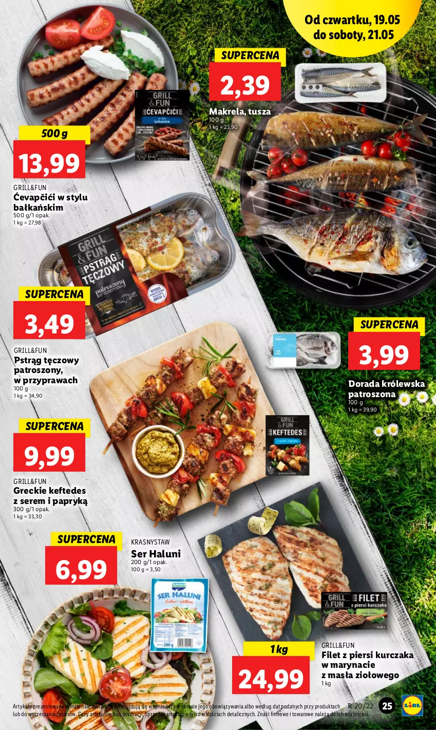 Gazetka promocyjna Lidl - GAZETKA - ważna 19.05 do 21.05.2022 - strona 25 - produkty: Filet z piersi kurczaka, Grill, Kurczak, Pstrąg, Pstrąg tęczowy, Ser, Tusz