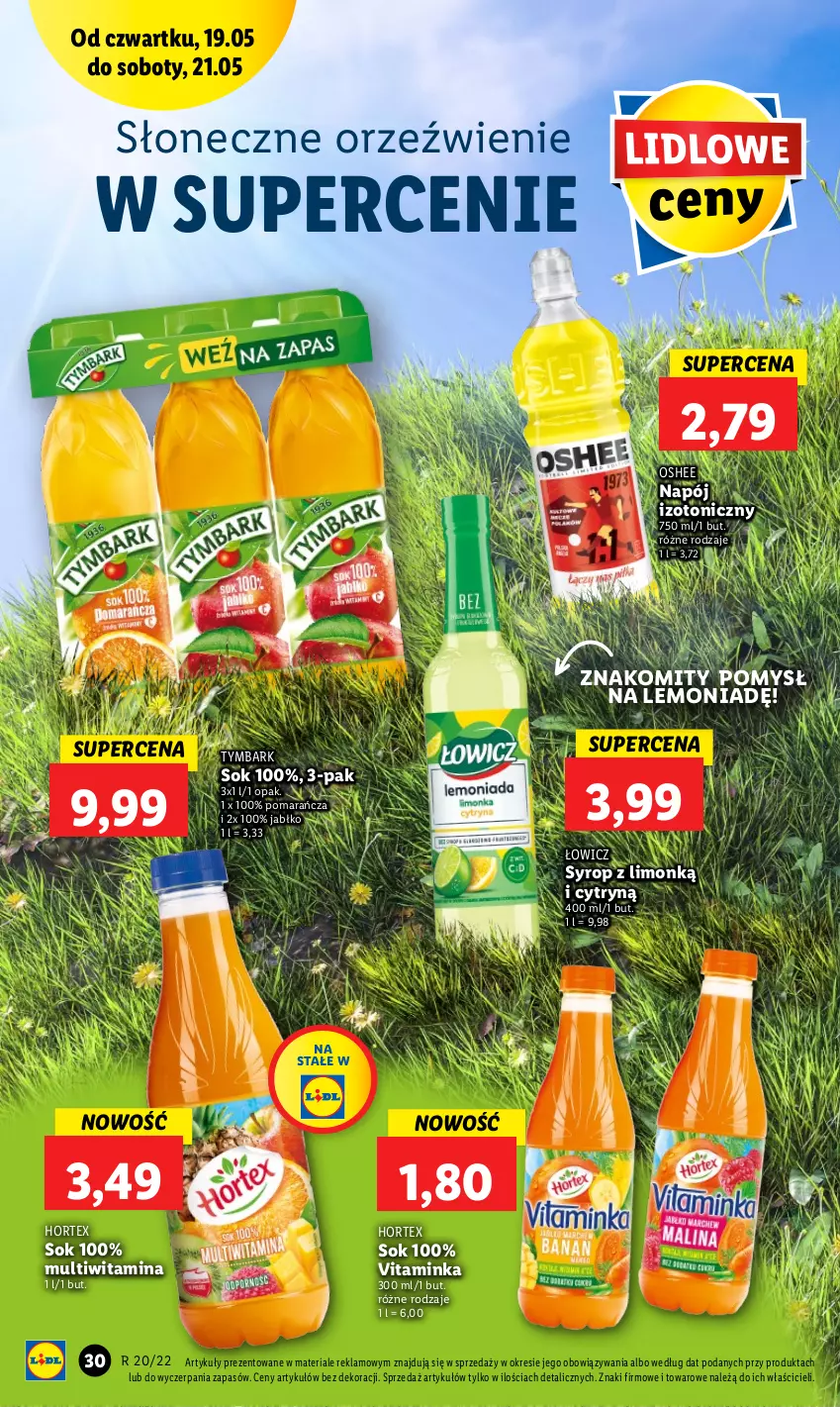 Gazetka promocyjna Lidl - GAZETKA - ważna 19.05 do 21.05.2022 - strona 30 - produkty: Hortex, Inka, Napój, Napój izotoniczny, Oshee, Sok, Syrop, Tymbark