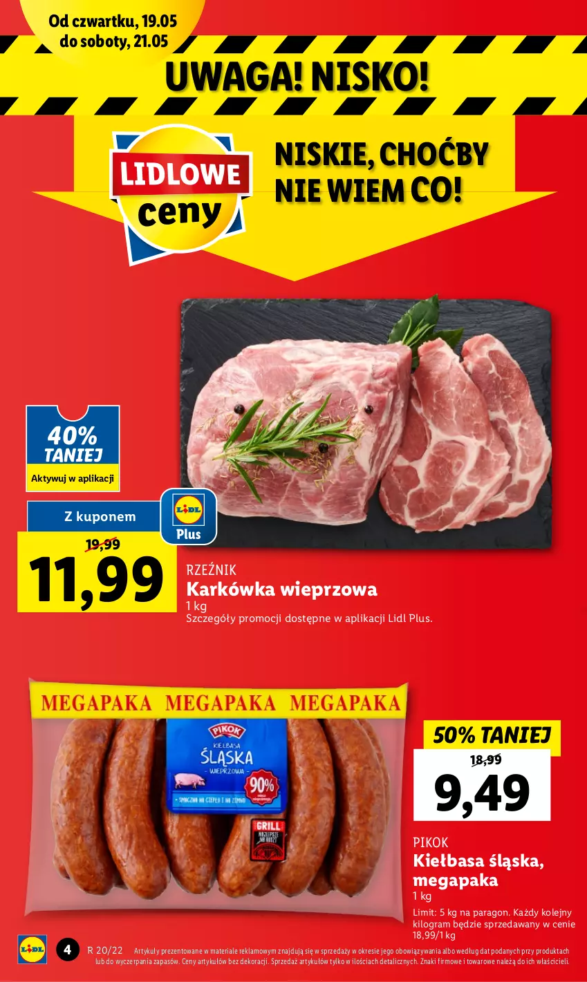 Gazetka promocyjna Lidl - GAZETKA - ważna 19.05 do 21.05.2022 - strona 4 - produkty: Gra, Karkówka wieprzowa, Kiełbasa, Kiełbasa śląska, Olej, PIKOK, Waga