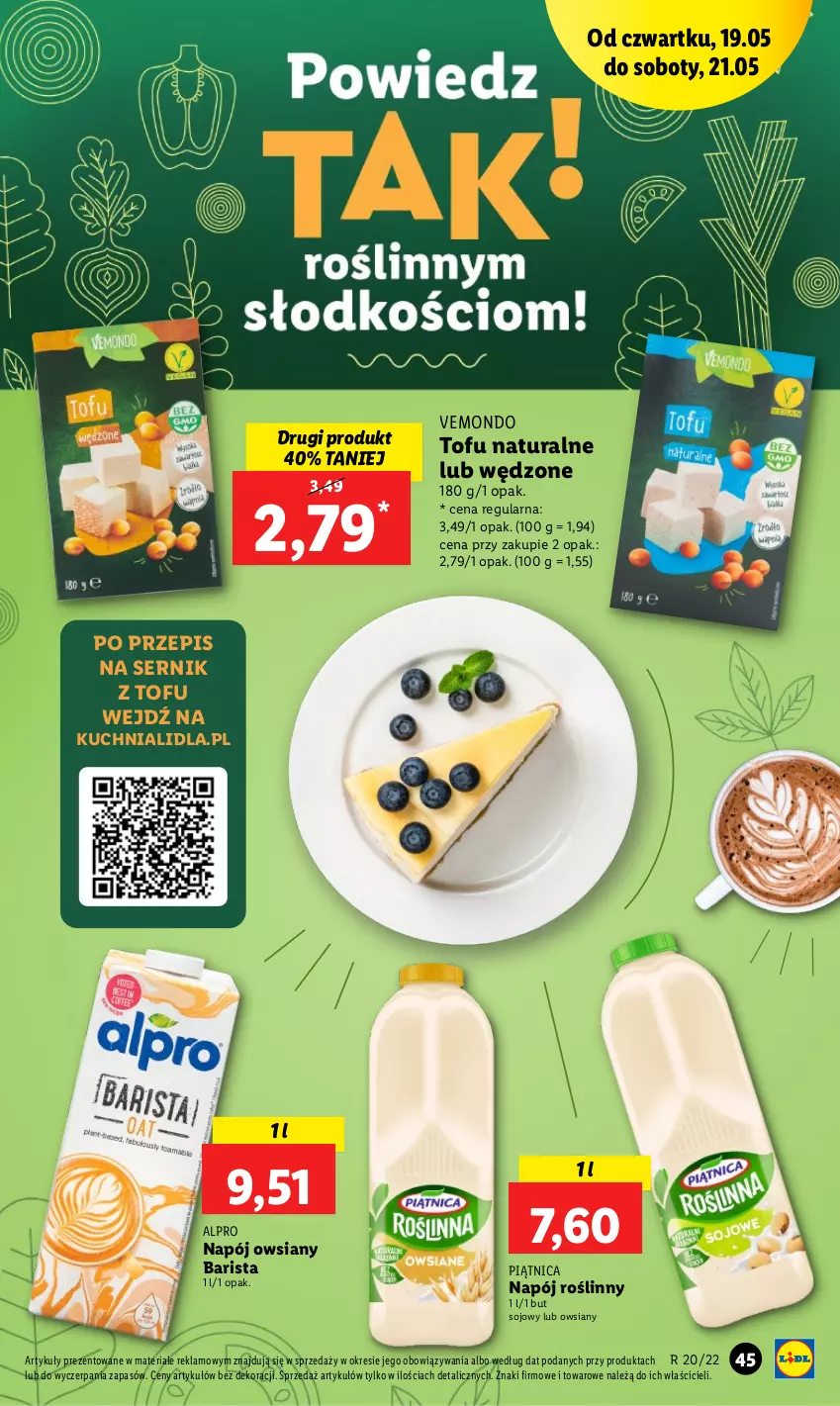 Gazetka promocyjna Lidl - GAZETKA - ważna 19.05 do 21.05.2022 - strona 45 - produkty: Alpro, Kuchnia, Napój, Napój roślinny, Piątnica, Ser, Tofu