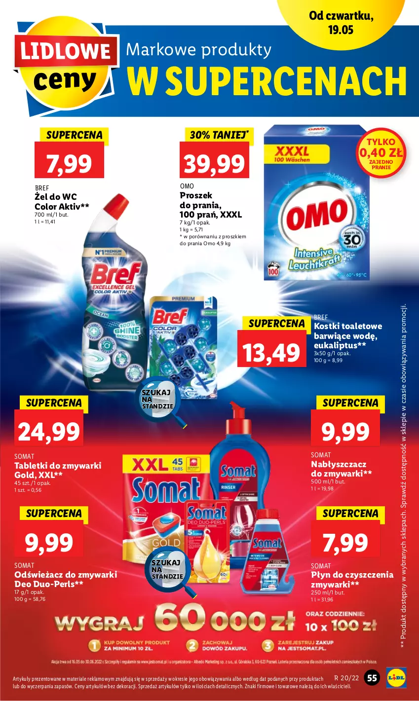 Gazetka promocyjna Lidl - GAZETKA - ważna 19.05 do 21.05.2022 - strona 55 - produkty: Bref, Odświeżacz do zmywarki, Por, Proszek do prania, Somat, Tablet, Tabletki do zmywarki, Zmywarki