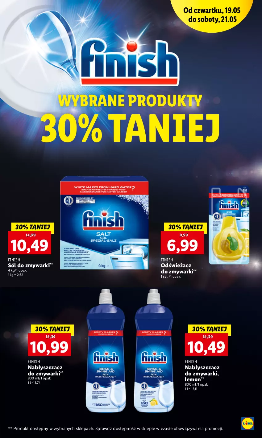 Gazetka promocyjna Lidl - GAZETKA - ważna 19.05 do 21.05.2022 - strona 60 - produkty: Finish, Odświeżacz do zmywarki, Sól, Zmywarki