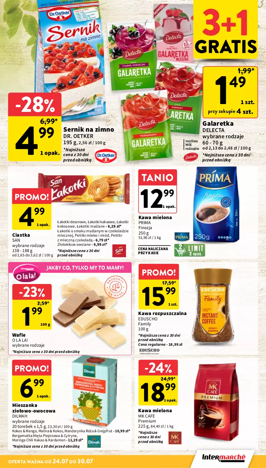 Gazetka promocyjna Intermarche - Gazetka Intermarche - ważna 24.07 do 30.07.2025 - strona 21 - produkty: Ciastka, Delecta, Deser, Dilmah, Dr. Oetker, Fa, Gala, Galaretka, Gra, Grejpfrut, Kakao, Kawa, Kawa mielona, Kawa rozpuszczalna, Kokos, Mango, Mięta, Miód, Mleko, Pieprz, Prima, Róża, Ser, Wafle