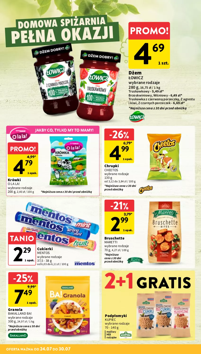 Gazetka promocyjna Intermarche - Gazetka Intermarche - ważna 24.07 do 30.07.2025 - strona 22 - produkty: Ba!, Bakalland, Bruschette, Cheetos, Chrupki, Cukier, Cukierki, Dżem, Gra, Granola, Gres, Kiwi, Kupiec, Mentos, Piec, Por