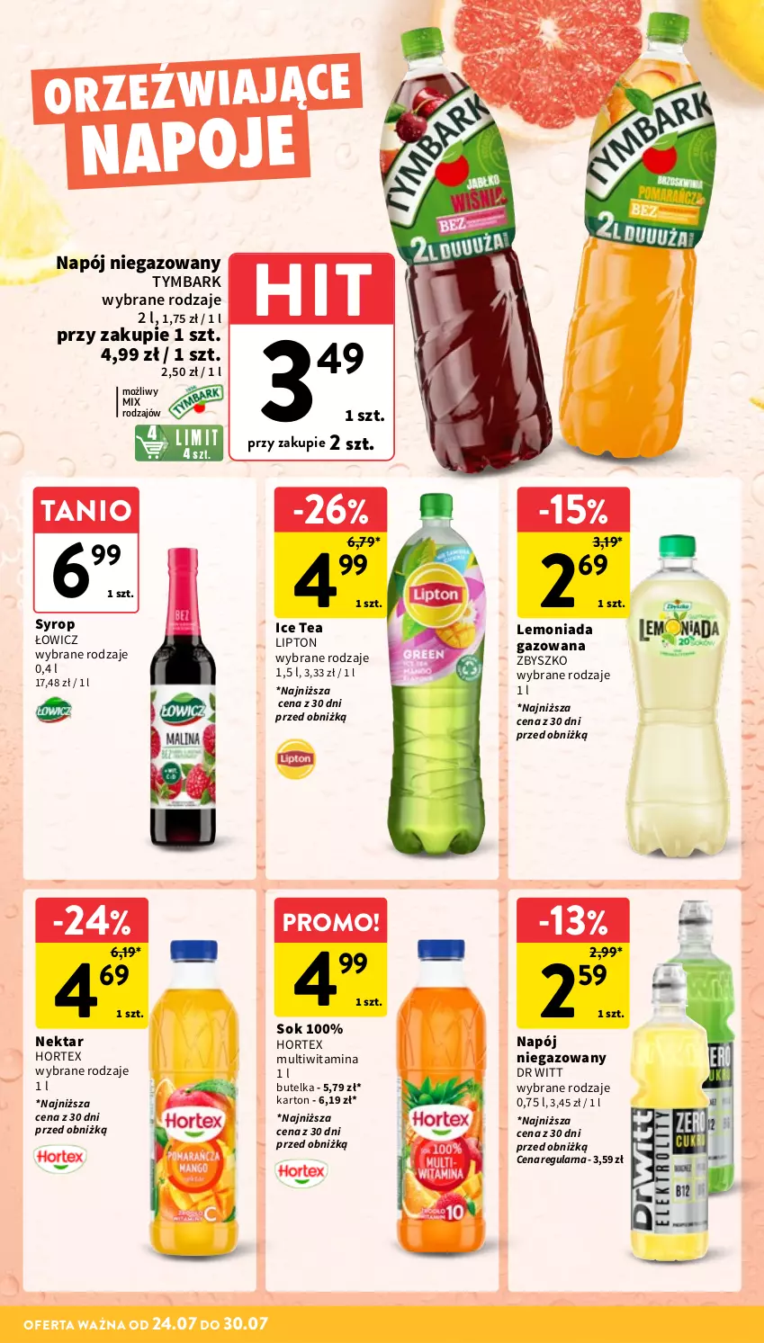 Gazetka promocyjna Intermarche - Gazetka Intermarche - ważna 24.07 do 30.07.2025 - strona 24 - produkty: Hortex, Ice tea, Lemoniada, Lipton, Napój, Napój niegazowany, Napoje, Nektar, Sok, Syrop, Tymbark