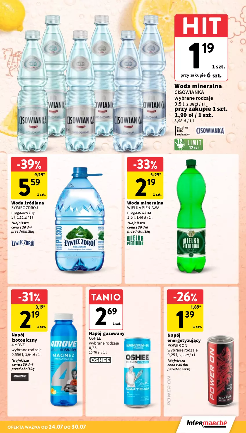 Gazetka promocyjna Intermarche - Gazetka Intermarche - ważna 24.07 do 30.07.2025 - strona 25 - produkty: Cisowianka, LANA, Napój, Napój gazowany, Napój izotoniczny, Oshee, Woda, Woda mineralna