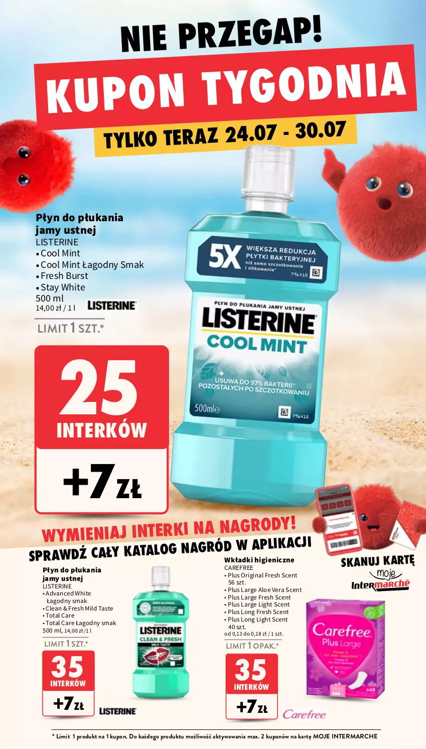 Gazetka promocyjna Intermarche - Gazetka Intermarche - ważna 24.07 do 30.07.2025 - strona 38 - produkty: Aloe vera, Carefree, Gin, Listerine, Płyn do płukania, Płyn do płukania jamy ustnej, Tera, Wkładki