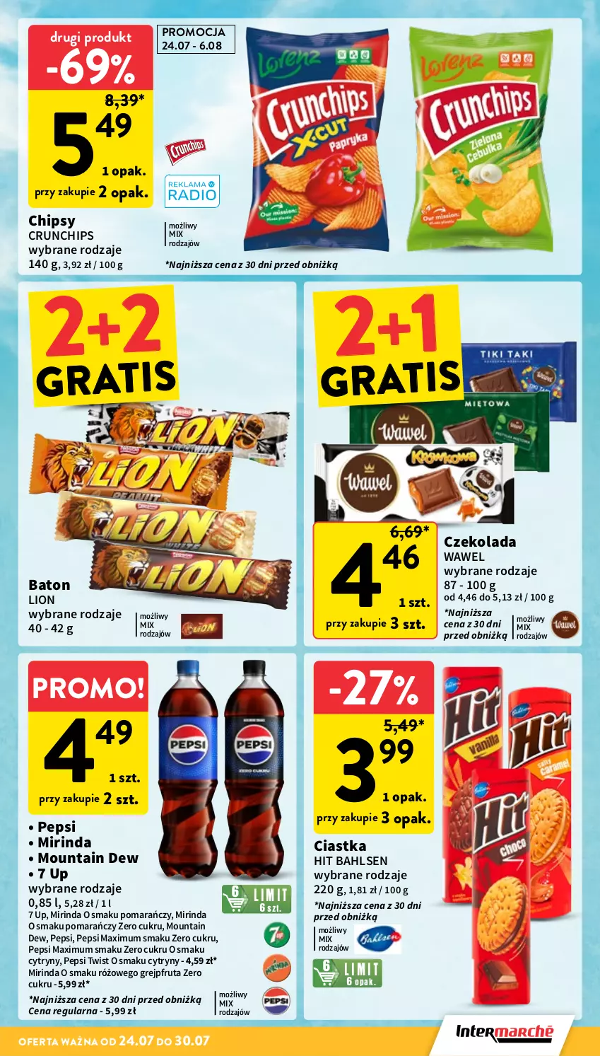Gazetka promocyjna Intermarche - Gazetka Intermarche - ważna 24.07 do 30.07.2025 - strona 5 - produkty: Baton, Chipsy, Ciastka, Crunchips, Cytryny, Czekolada, Gra, Grejpfrut, Lion, Mirinda, Pepsi, Pepsi max, Wawel