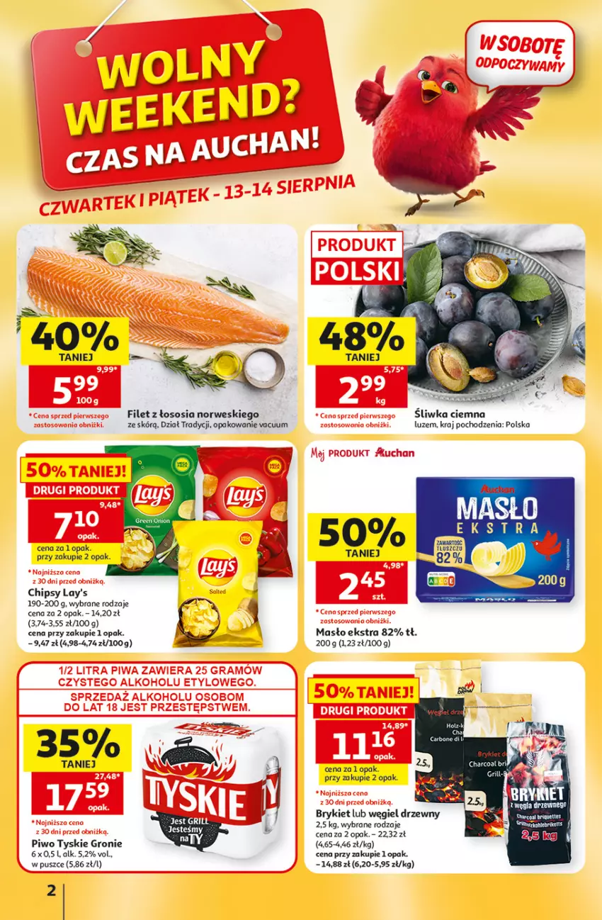 Gazetka promocyjna Auchan - Gazetka 30 Lat Hipermarket Auchan - ważna 13.08 do 19.08.2026 - strona 2 - produkty: Chipsy, Masło, Piwo, Sos, Tyskie, Węgiel drzewny