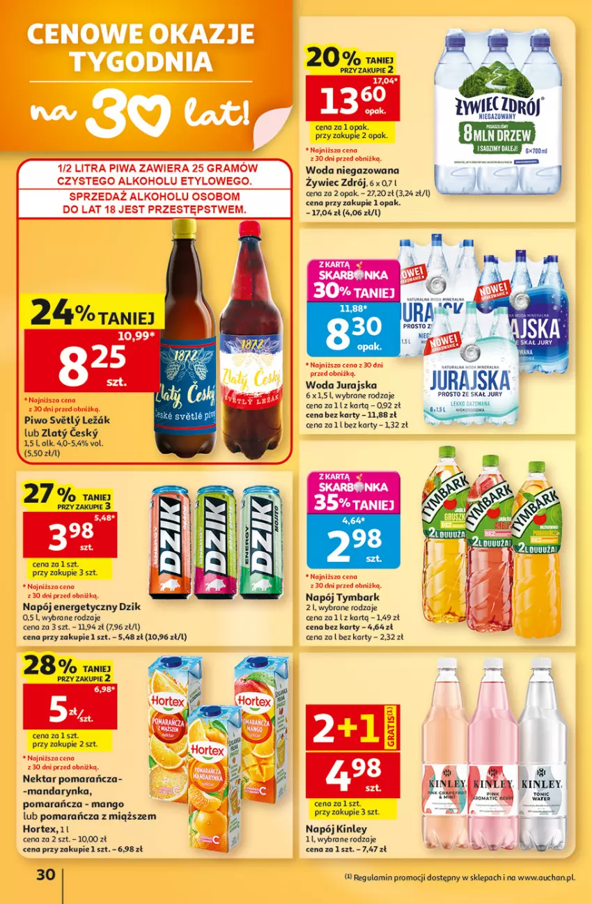 Gazetka promocyjna Auchan - Gazetka 30 Lat Hipermarket Auchan - ważna 13.08 do 19.08.2026 - strona 30 - produkty: Gra, Hortex, Mango, Napój, Napój energetyczny, Nektar, Piwa, Piwo, Tymbark, Woda, Woda niegazowana