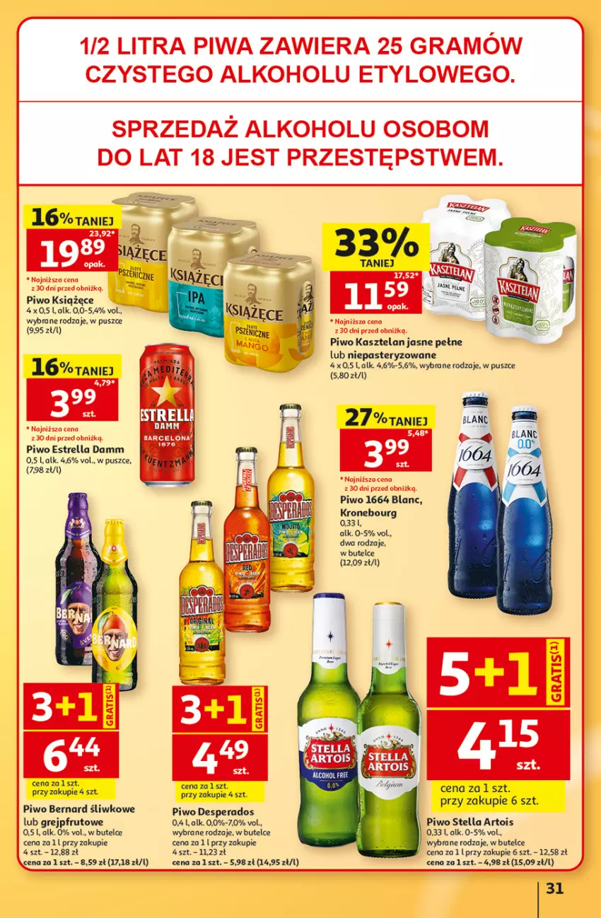 Gazetka promocyjna Auchan - Gazetka 30 Lat Hipermarket Auchan - ważna 13.08 do 19.08.2026 - strona 31 - produkty: Desperados, Gra, Grejpfrut, Kasztelan, Książęce, Piwa, Piwo