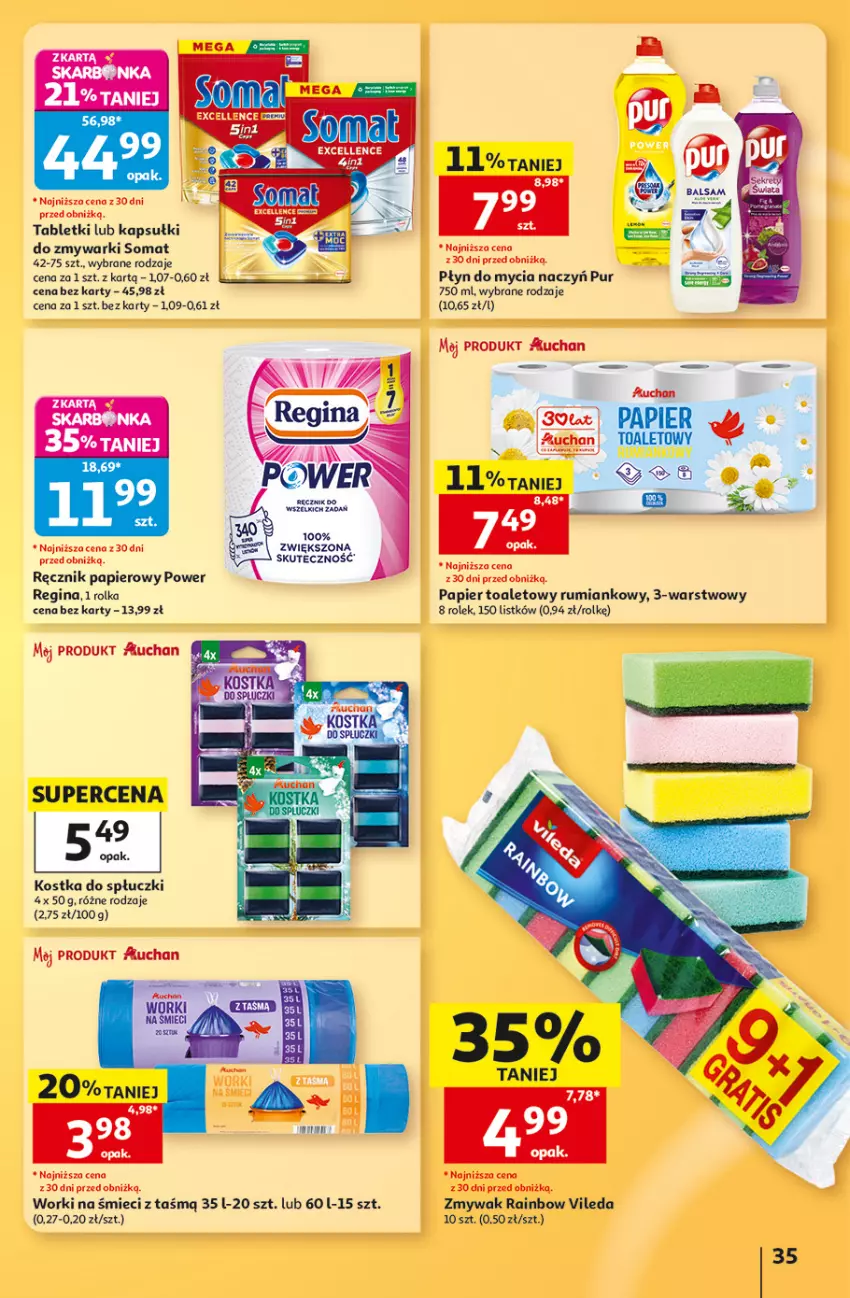 Gazetka promocyjna Auchan - Gazetka 30 Lat Hipermarket Auchan - ważna 13.08 do 19.08.2026 - strona 35 - produkty: Do mycia naczyń, Gin, Papier, Papier toaletowy, Płyn do mycia, Płyn do mycia naczyń, Pur, Ręcznik, Rum, Somat, Tablet, Vileda, Worki na śmiec, Worki na śmieci, Zmywarki