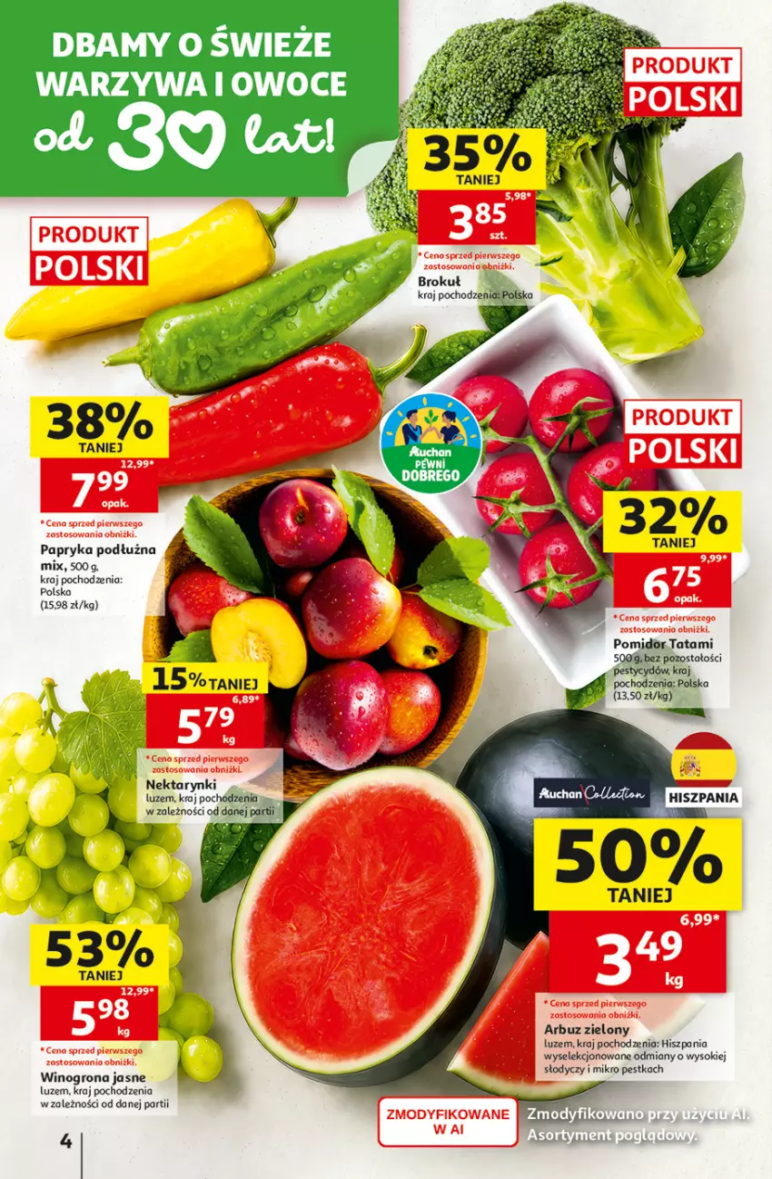 Gazetka promocyjna Auchan - Gazetka 30 Lat Hipermarket Auchan - ważna 13.08 do 19.08.2026 - strona 4 - produkty: Arbuz, Nektar, Owoce, Papryka, Papryka podłużna, Sok, Warzywa, Warzywa i owoce, Wino, Winogrona