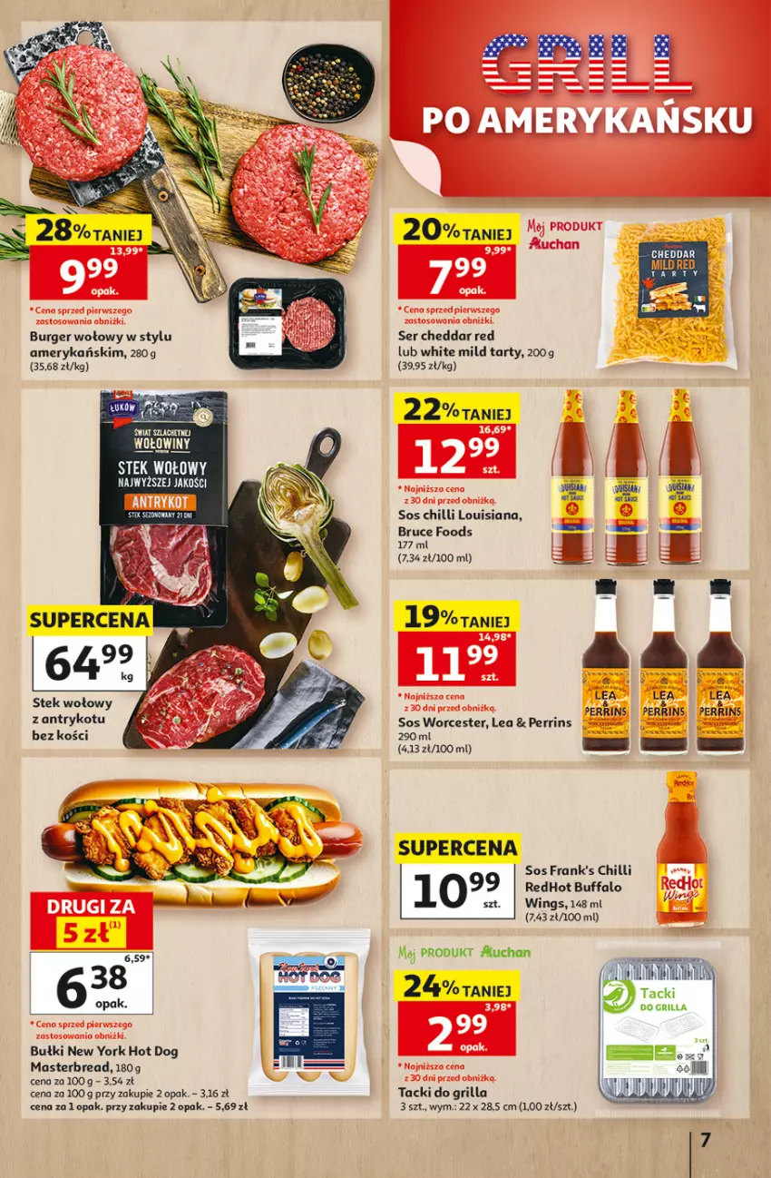 Gazetka promocyjna Auchan - Gazetka 30 Lat Hipermarket Auchan - ważna 13.08 do 19.08.2026 - strona 7 - produkty: Burger, Cheddar, Fa, Grill, Hot dog, LG, Ser, Sos, Sos chilli, Stek, Stek wołowy