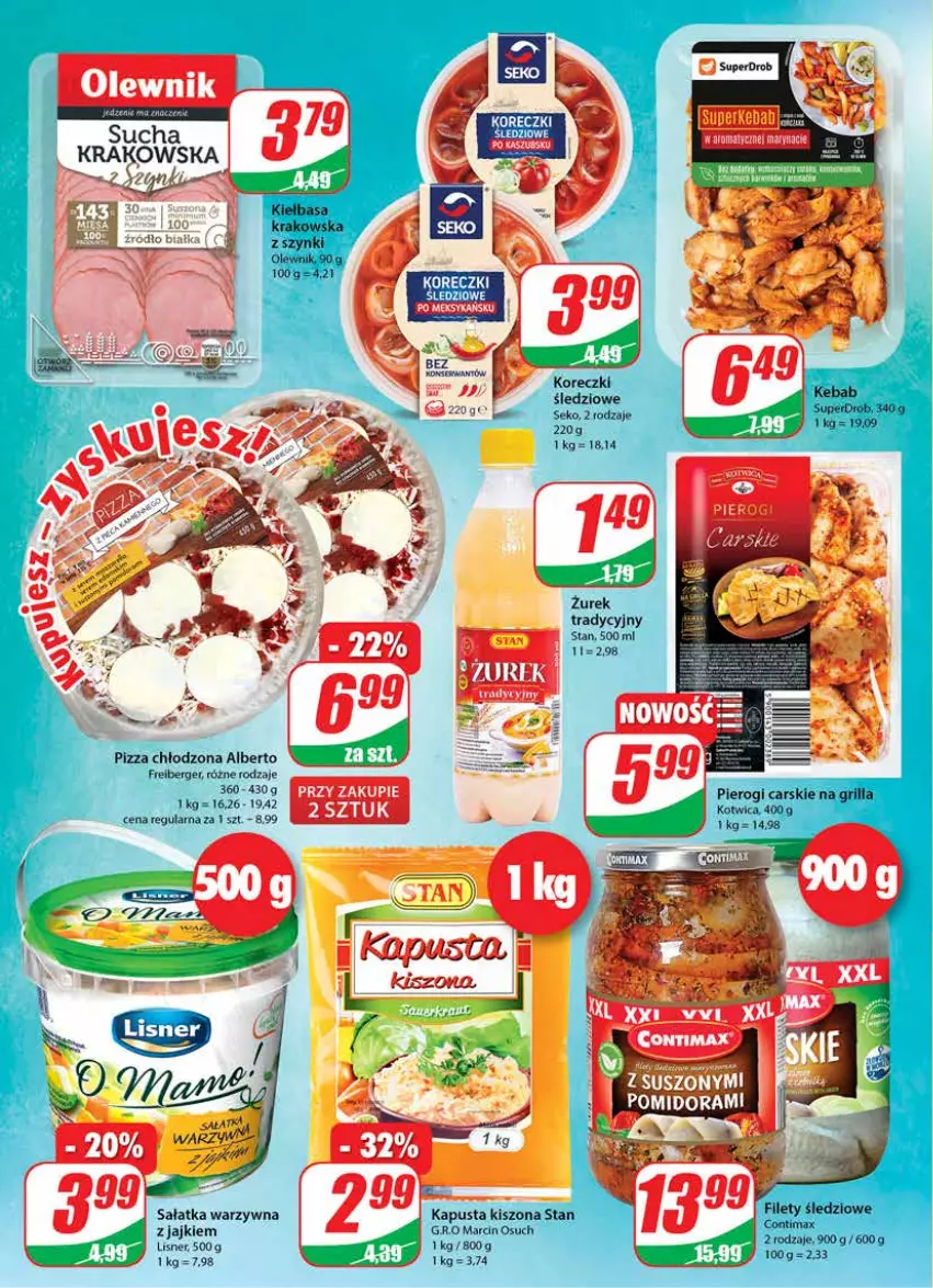 Gazetka promocyjna Dino - Gazetka - ważna 12.05 do 18.05.2021 - strona 14 - produkty: Cars, Grill, Kiełbasa, Kiełbasa krakowska, Lisner, Olewnik, Pierogi, Pizza, Sałat, Sałatka, Sałatka warzywna, SEKO