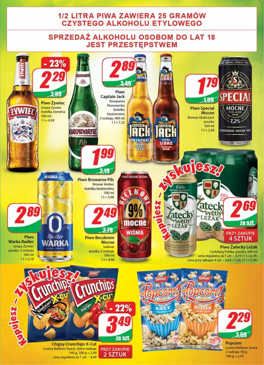 Gazetka promocyjna Dino - Gazetka - ważna 12.05 do 18.05.2021 - strona 15 - produkty: Captain Jack, Carlsberg, Chipsy, Crunchips, Lorenz, Piwo, Radler, Warka