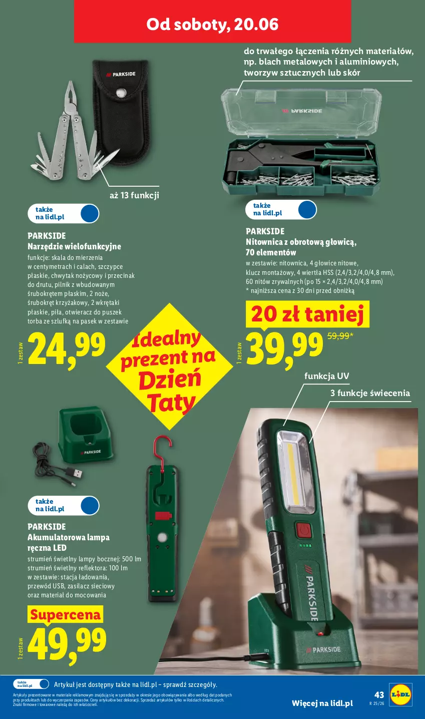 Gazetka promocyjna Lidl - Katalog ważny od 15.06 - ważna 15.06 do 20.06.2026 - strona 49 - produkty: Akumulator, Lampa, Nitownica, Noż, Otwieracz, Parkside, Pasek, Pilnik, Przewód, Reflektor, Rum, Szczypce, Torba, Wkręt