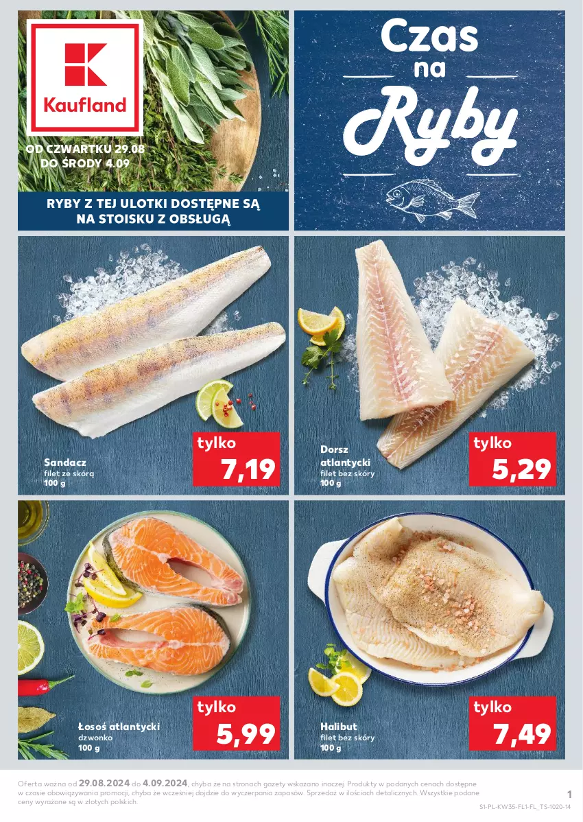 Gazetka promocyjna Kaufland - Mocny Start - ważna 29.08 do 04.09.2024 - strona 1 - produkty: Dorsz, Halibut, Sandacz, Sandacz filet