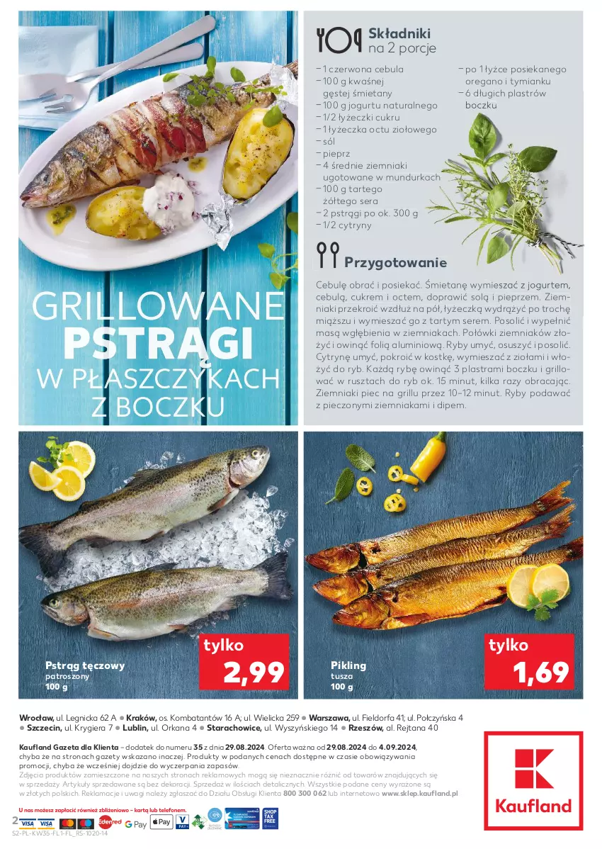 Gazetka promocyjna Kaufland - Mocny Start - ważna 29.08 do 04.09.2024 - strona 2 - produkty: Cebula, Cytryny, Fa, Grill, Jogurt, Orka, Piec, Pieprz, Płaszcz, Por, Pstrąg, Pstrąg tęczowy, Ser, Sól, Tusz, Wagi, Ziemniaki