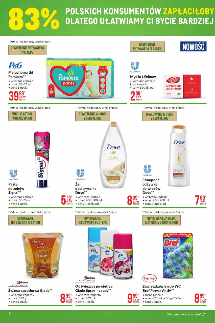 Gazetka promocyjna Makro - [Mniej plastiku] Artykuły spożywcze i przemysłowe - ważna 13.07 do 26.07.2021 - strona 2 - produkty: Bref, Dove, Majtki, Mydło, Odświeżacz powietrza, Odżywka, Pampers, Pasta do zębów, Pieluchomajtki, Płyn do wc, Szampon