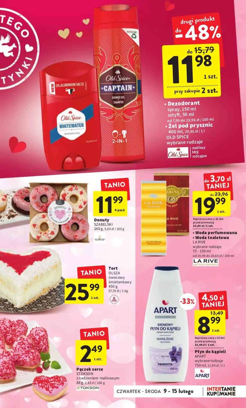 Gazetka promocyjna Intermarche - Gazetka Intermarche - ważna 09.02 do 15.02.2023 - strona 9 - produkty: Dezodorant, Donut, La Rive, Nuty, Old Spice, Pączek, Perfum, Płyn do kąpieli, Ser, Woda, Woda perfumowana, Woda toaletowa