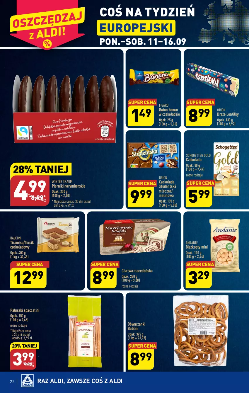 Gazetka promocyjna Aldi - Pełna oferta - ważna 11.09 do 16.09.2023 - strona 22 - produkty: Alcon, Baton, Biszkopty, Chałwa, Czekolada, Piernik, Schogetten