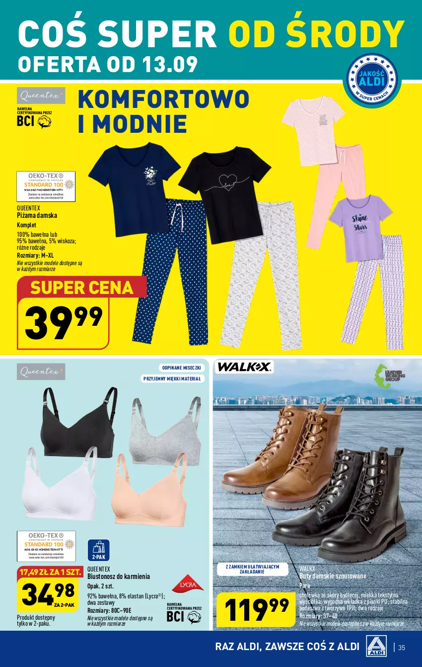 Gazetka promocyjna Aldi - Pełna oferta - ważna 11.09 do 16.09.2023 - strona 35 - produkty: Biustonosz, Buty, Karmi, Piżama, Queentex, Wełna