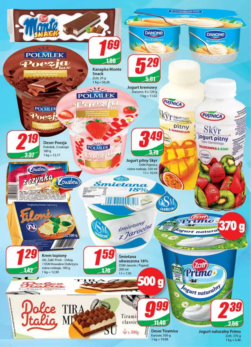 Gazetka promocyjna Dino - Gazetka - ważna 02.02 do 08.02.2022 - strona 14 - produkty: Danone, Deser, Fa, Jogurt, Jogurt naturalny, Jogurt pitny, Monte, Piątnica, POLMLEK, Ser, Top, Zott