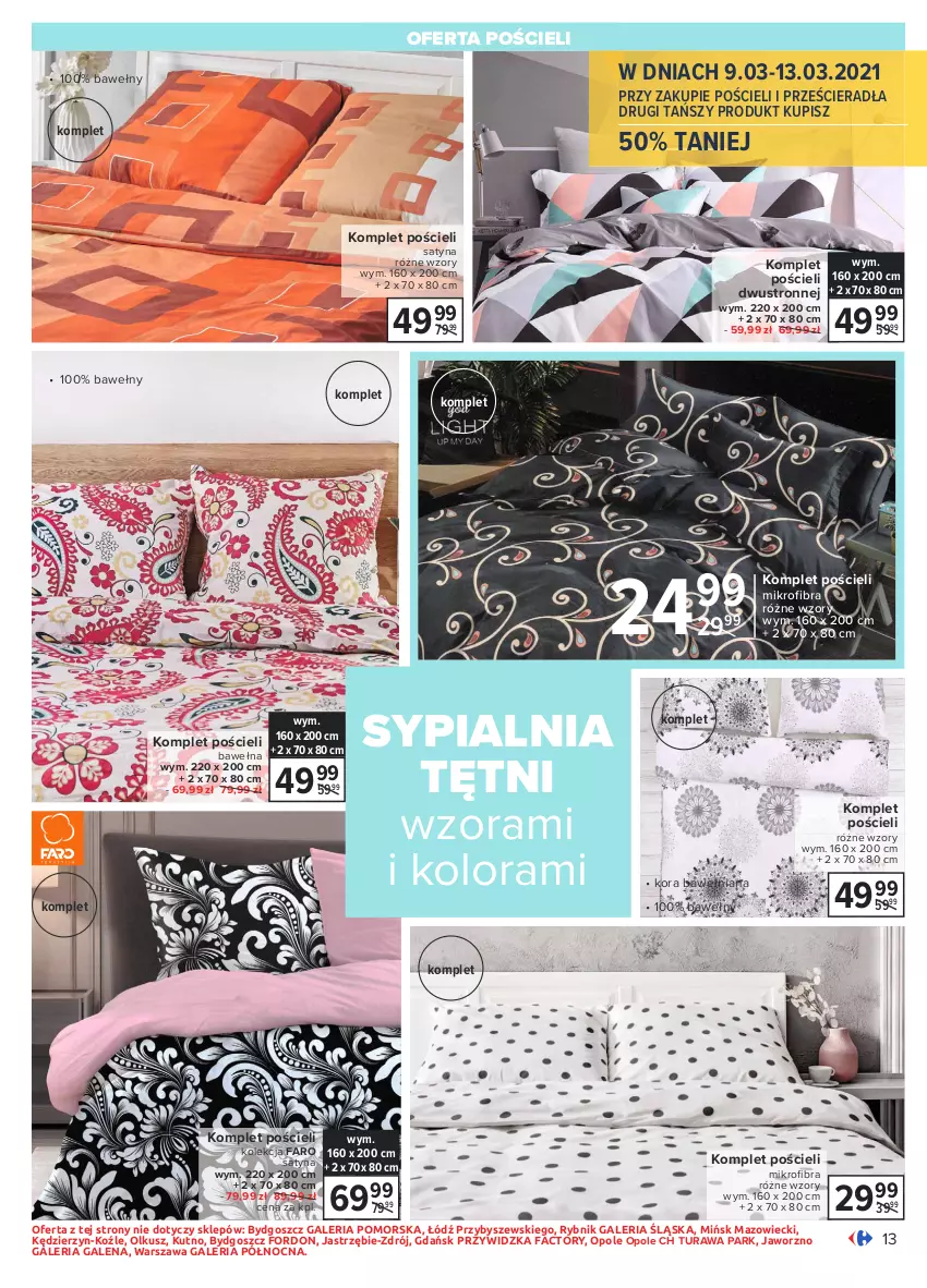 Gazetka promocyjna Carrefour - Gazetka Dom ożywa na wiosnę - ważna 08.03 do 20.03.2021 - strona 13 - produkty: Fa, Komplet pościeli, Pościel, Sypialnia, Wełna