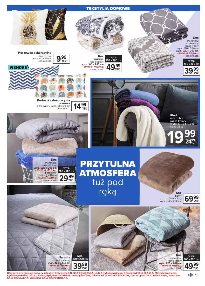 Gazetka promocyjna Carrefour - Gazetka Dom ożywa na wiosnę - ważna 08.03 do 20.03.2021 - strona 15 - produkty: Koc, Narzuta, Pled, Poduszka, Poduszka dekoracyjna, Poszewka