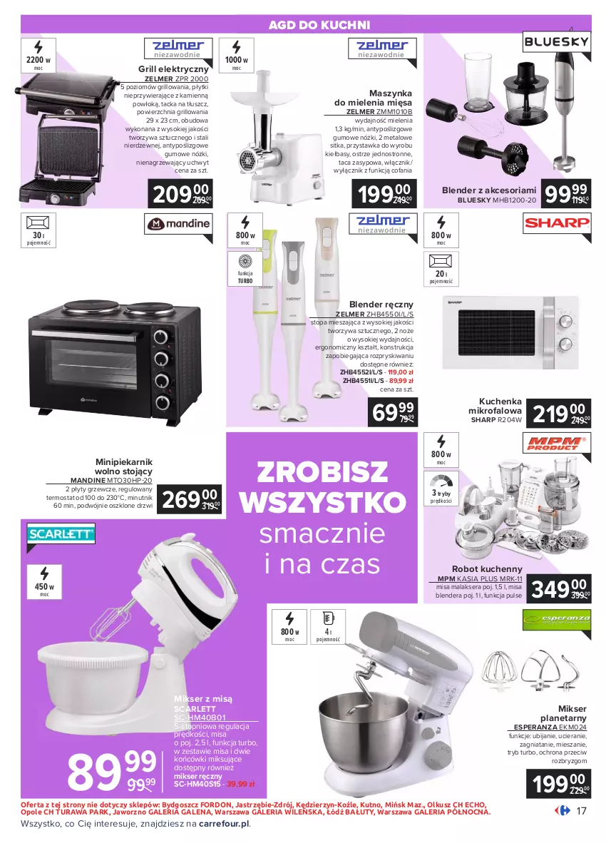 Gazetka promocyjna Carrefour - Gazetka Dom ożywa na wiosnę - ważna 08.03 do 20.03.2021 - strona 17 - produkty: Blender, Blender ręczny, Drzwi, Fa, Grill, HP, Kasia, Kuchenka mikrofalowa, Maszynka, Maszynka do mielenia, Mikser, Mikser ręczny, Mikser z misą, Minipiekarnik, Noż, Piekarnik, Robot, Ser, Sharp, Sok, Szynka, Taca, Termos, Top, Zelmer