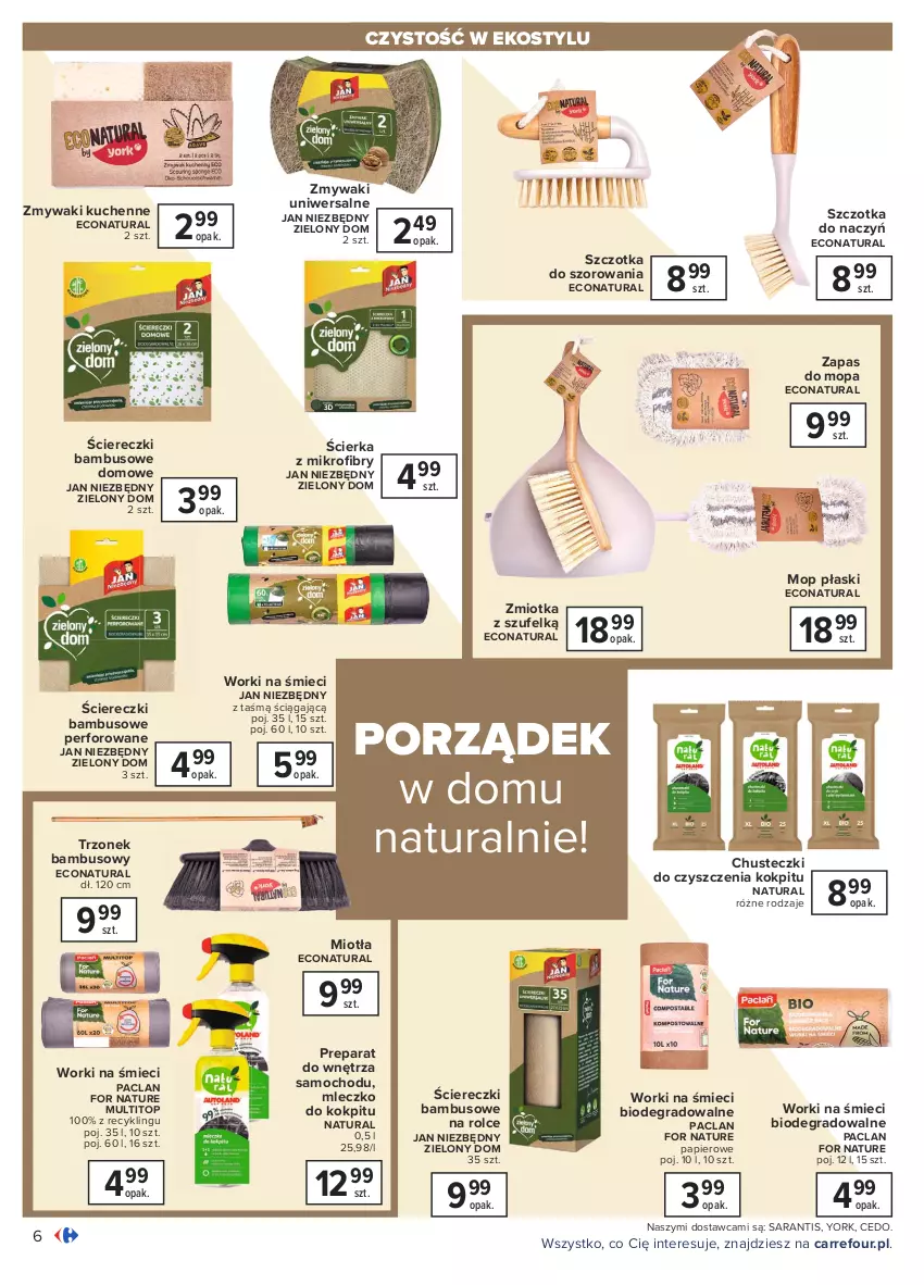 Gazetka promocyjna Carrefour - Gazetka Dom ożywa na wiosnę - ważna 08.03 do 20.03.2021 - strona 6 - produkty: Chusteczki, Chusteczki do czyszczenia, Gra, Jan Niezbędny, Miotła, Mleczko, Mop, Papier, Por, Szczotka, Szczotka do szorowania, Top, Worki na śmiec, Worki na śmieci, Zmywaki kuchenne