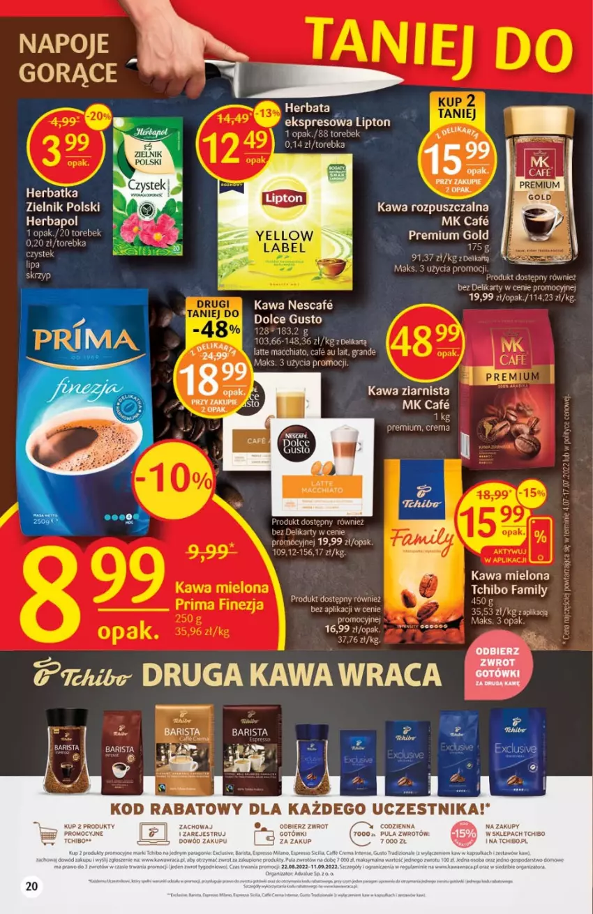 Gazetka promocyjna Delikatesy Centrum - Gazetka DC34 - ważna 01.09 do 07.09.2022 - strona 20 - produkty: Chia, Gra, Kawa, Kawa mielona, Kawa rozpuszczalna, Kawa ziarnista, Napoje, Rioja, Stek, Tchibo, Torebka