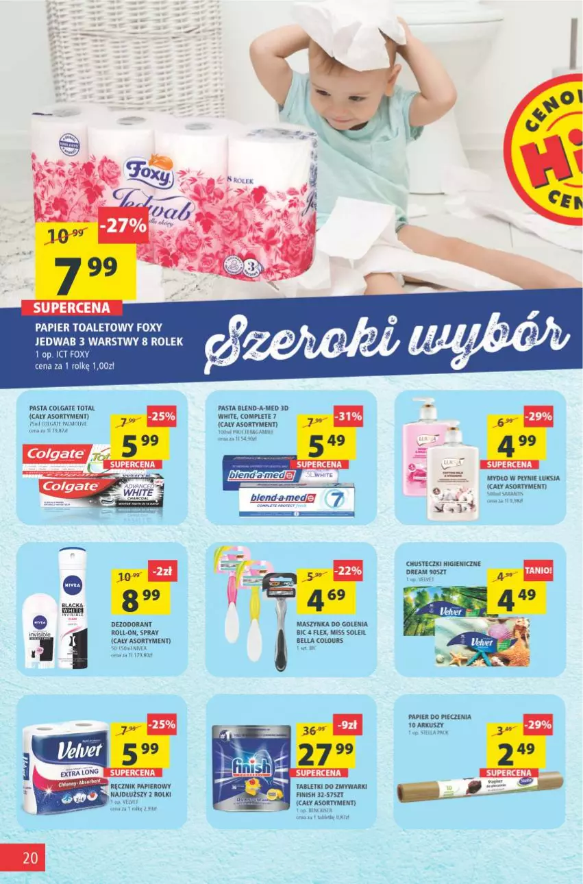 Gazetka promocyjna Arhelan - Gazetka - ważna 19.11 do 28.11.2021 - strona 20 - produkty: Bell, Bella, BIC, Blend-a-Med, Chusteczki, Colgate, Colgate Total, Dezodorant, Finish, Foxy, LG, Luksja, Maszynka, Maszynka do golenia, Mydło, Mydło w płynie, Nivea, Papier, Papier do pieczenia, Papier toaletowy, Piec, Ręcznik, Rolki, Szynka, Tablet, Tabletki do zmywarki, Zmywarki