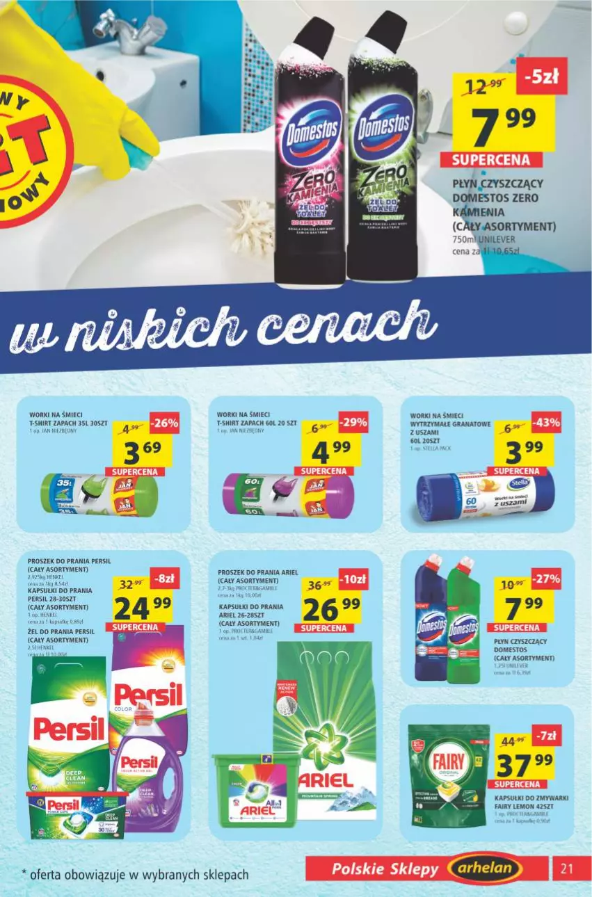 Gazetka promocyjna Arhelan - Gazetka - ważna 19.11 do 28.11.2021 - strona 21 - produkty: Ariel, Domestos, Fa, Fairy, Gra, Granat, HP, Jan Niezbędny, Kapsułki do prania, Mule, Persil, Proszek do prania, Saga, T-shirt, Tera, Worki na śmiec, Worki na śmieci, Zmywarki