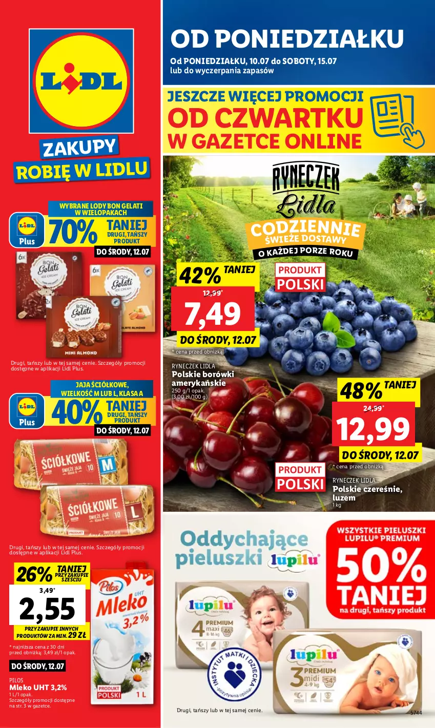 Gazetka promocyjna Lidl - GAZETKA - ważna 10.07 do 12.07.2023 - strona 1 - produkty: Jaja, Lody, Mleko, Pilos, Por