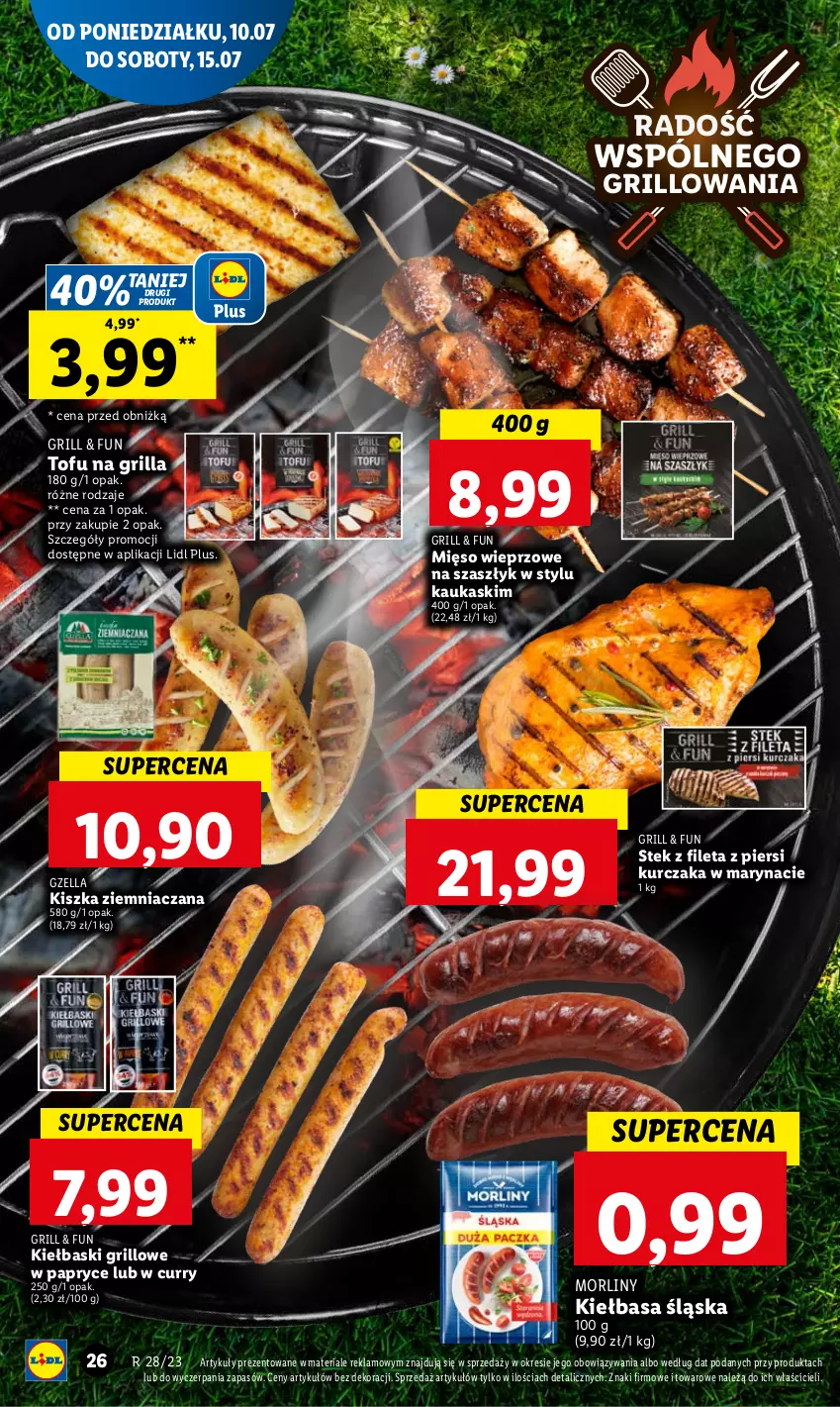 Gazetka promocyjna Lidl - GAZETKA - ważna 10.07 do 12.07.2023 - strona 29 - produkty: Grill, Kask, Kiełbasa, Kiełbasa śląska, Kurczak, Mięso, Mięso wieprzowe, Morliny, Stek, Tofu