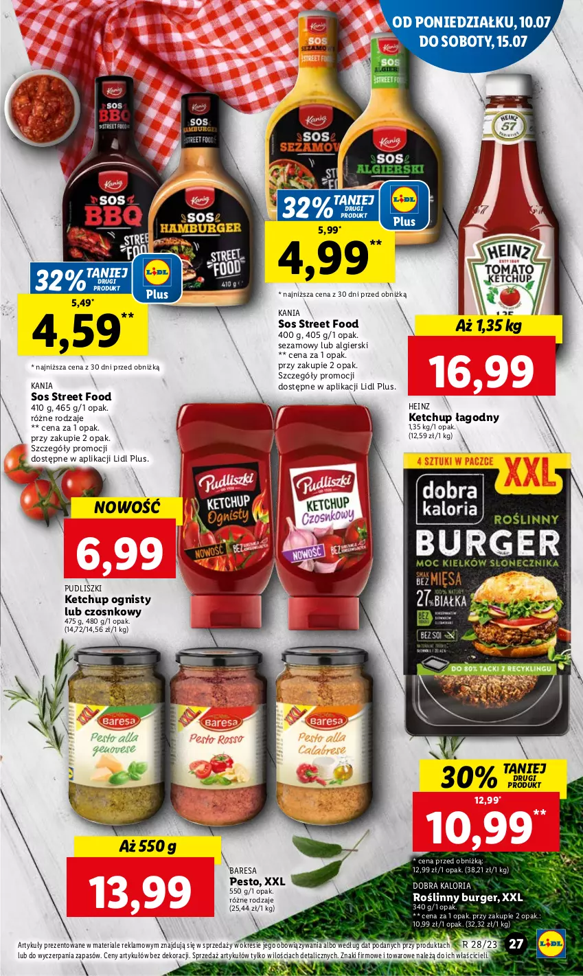 Gazetka promocyjna Lidl - GAZETKA - ważna 10.07 do 12.07.2023 - strona 30 - produkty: Burger, Heinz, Ketchup, LG, Pesto, Pudliszki, Roślinny burger, Sezam, Sos