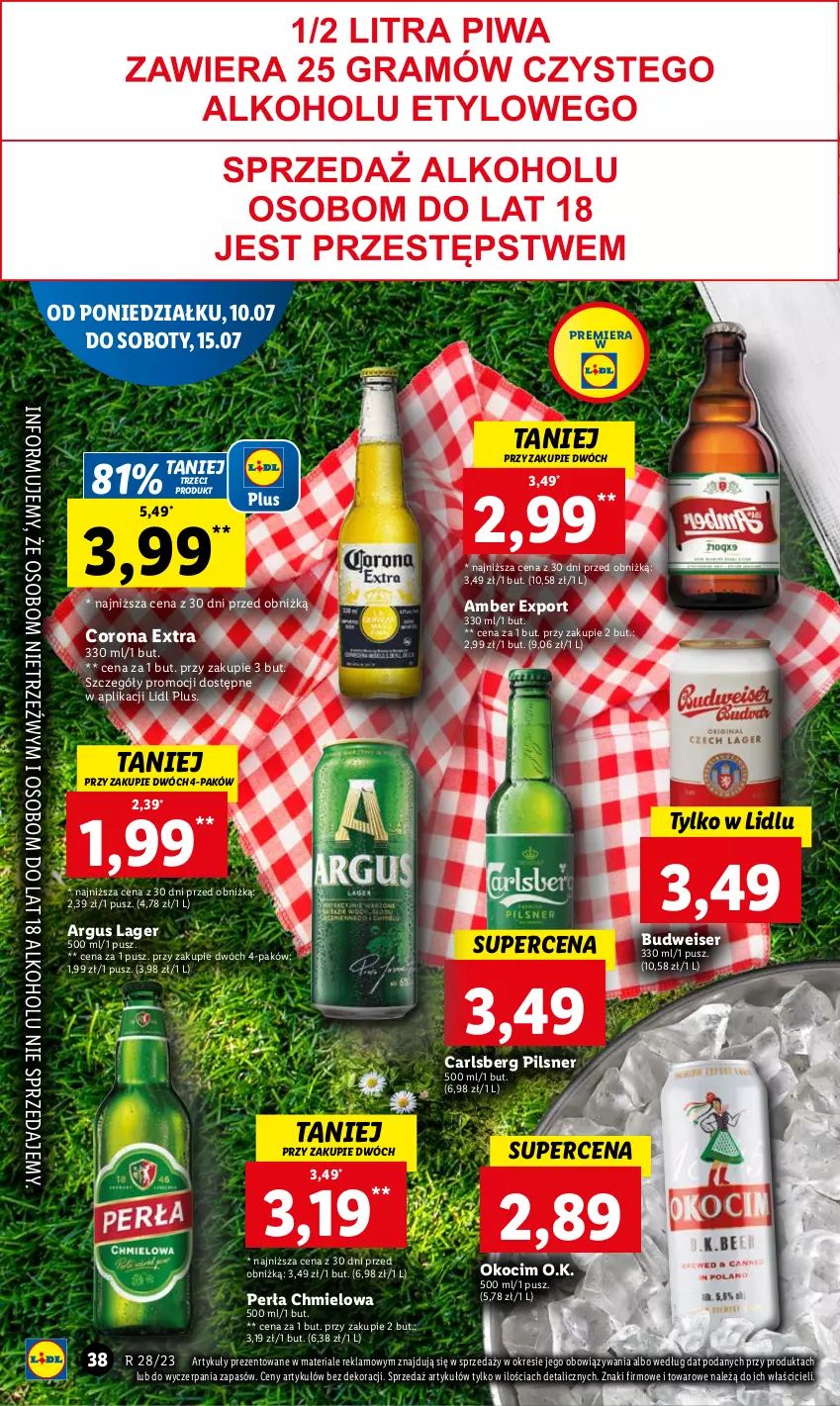 Gazetka promocyjna Lidl - GAZETKA - ważna 10.07 do 12.07.2023 - strona 43 - produkty: Carlsberg, Corona Extra, Koc, Okocim, Perła, Por, Ser