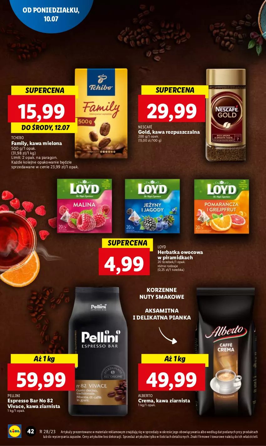 Gazetka promocyjna Lidl - GAZETKA - ważna 10.07 do 12.07.2023 - strona 47 - produkty: Aksam, Fa, Kawa, Kawa mielona, Kawa rozpuszczalna, Kawa ziarnista, Loyd, Nescafé, Nuty, Olej, Tchibo, Tchibo Family, Torebka