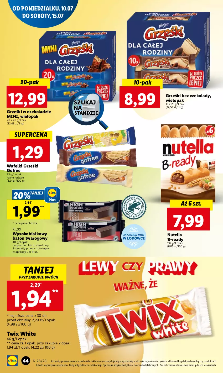 Gazetka promocyjna Lidl - GAZETKA - ważna 10.07 do 12.07.2023 - strona 49 - produkty: Baton, Cappuccino, Grześki, Nutella, Pilos, Sok, Twix