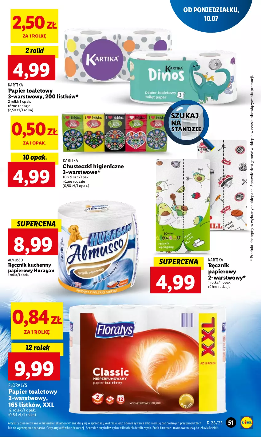 Gazetka promocyjna Lidl - GAZETKA - ważna 10.07 do 12.07.2023 - strona 56 - produkty: Chusteczki, Flora, Mus, Papier, Papier toaletowy, Ręcznik, Ręcznik kuchenny, Rolki