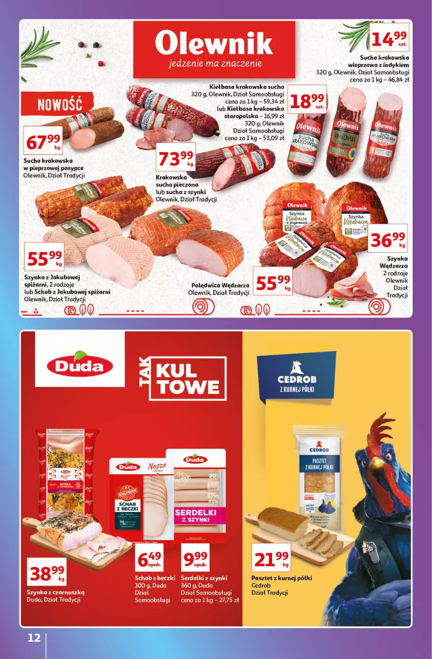 Gazetka promocyjna Auchan - Gazetka Znane Lubiane Marki Hipermarkety - ważna 08.09 do 14.09.2022 - strona 12 - produkty: Kiełbasa, Kiełbasa krakowska, Olewnik, Pasztet, Piec, Pieprz, Polędwica, Szynka