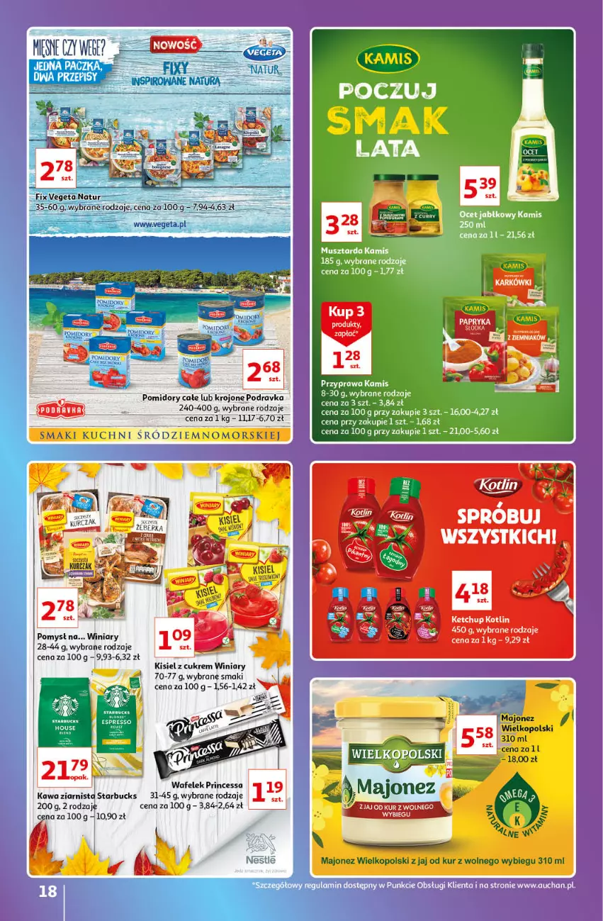 Gazetka promocyjna Auchan - Gazetka Znane Lubiane Marki Hipermarkety - ważna 08.09 do 14.09.2022 - strona 18 - produkty: Kawa, Ketchup, Kisiel, Kotlin, Majonez, Podravka, Pomidory, Princessa, Vegeta, Vegeta Natur, Wafelek, Winiary