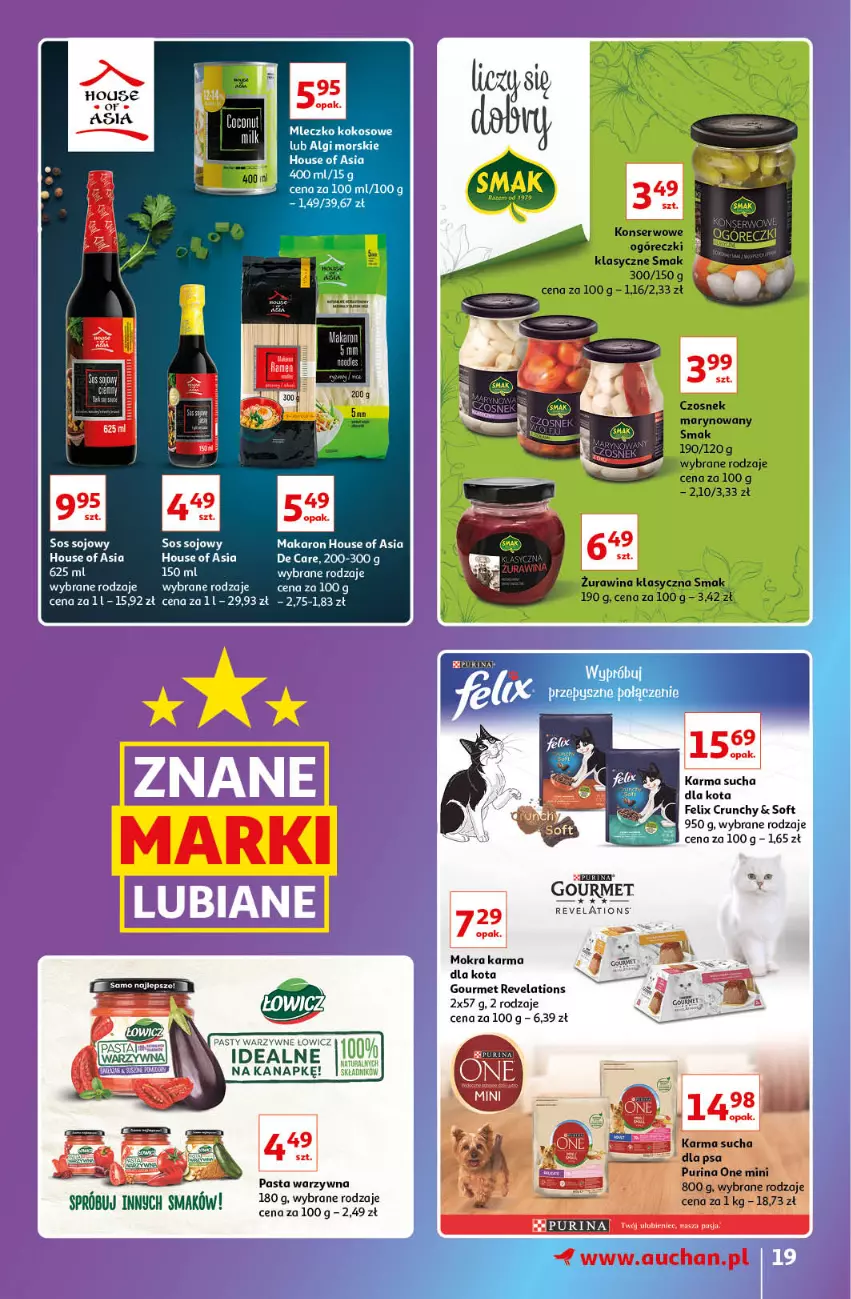 Gazetka promocyjna Auchan - Gazetka Znane Lubiane Marki Hipermarkety - ważna 08.09 do 14.09.2022 - strona 19 - produkty: Fa, Felix, House of Asia, LG, Makaron, Mokra karma, Pasta warzywna, Pur, Purina, Sos, Sos sojowy