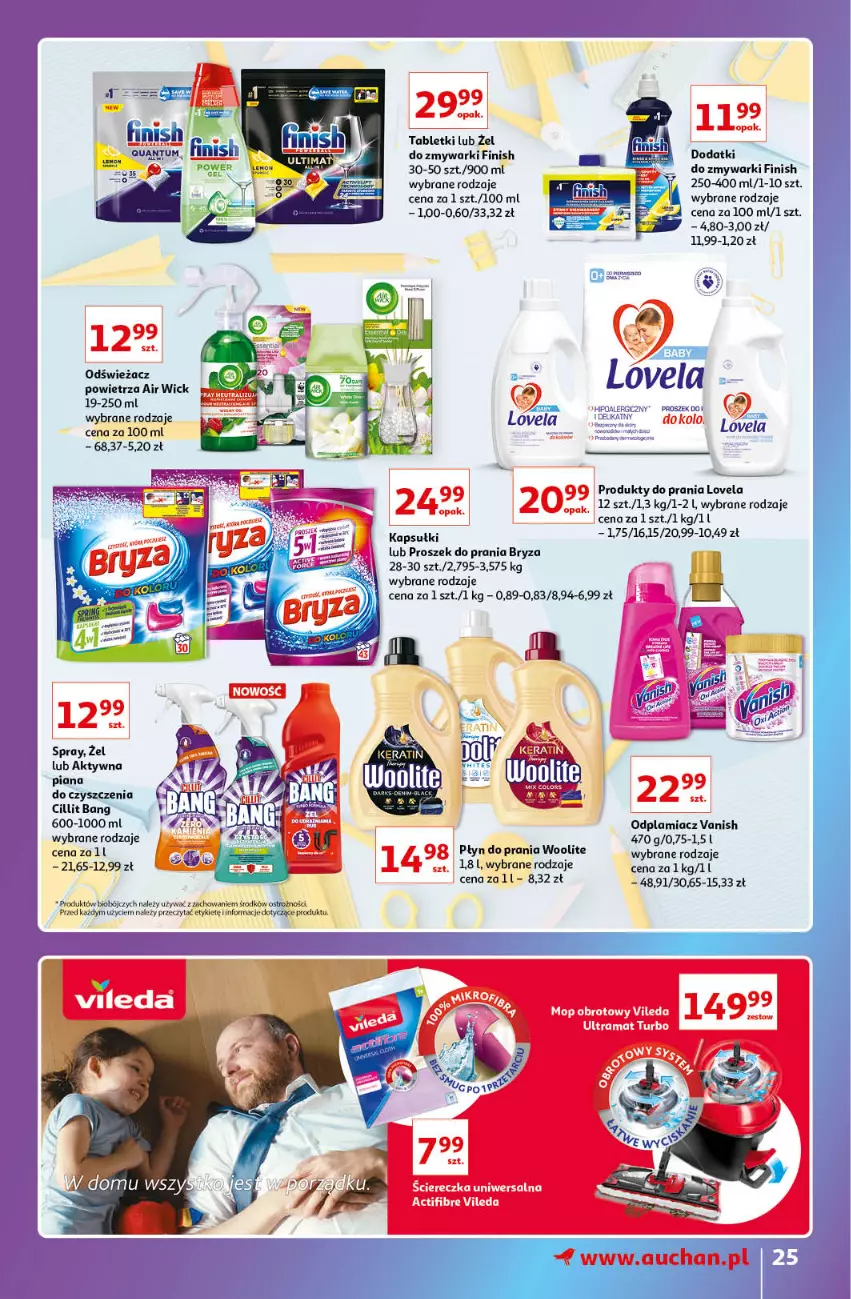 Gazetka promocyjna Auchan - Gazetka Znane Lubiane Marki Hipermarkety - ważna 08.09 do 14.09.2022 - strona 25 - produkty: Air Wick, Bryza, Cillit Bang, Fa, Finish, Goal, Lovela, Mop, Odplamiacz, Płyn do prania, Proszek do prania, Rama, Tablet, Vanish, Vileda, Woolite, Zmywarki